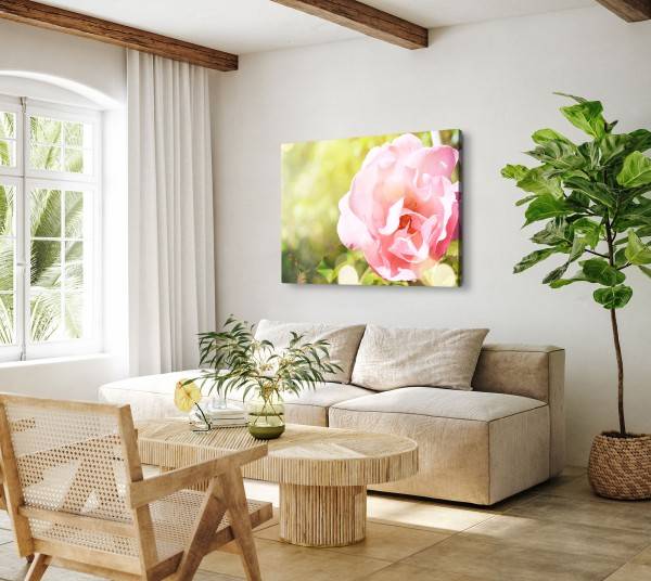 Paul Sinus Art 120x80cm Wandbild auf Leinwand Rosa Blume Sommer Natur Blüte Grün Sonnenschein Weihnachtsangebot