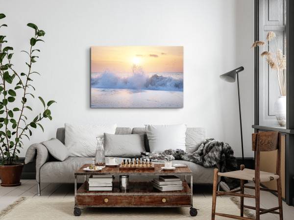 Paul Sinus Art 120x80cm Wandbild auf Leinwand Strand Wellen Horizont Sonnenuntergang Meer Muttertagsangebot