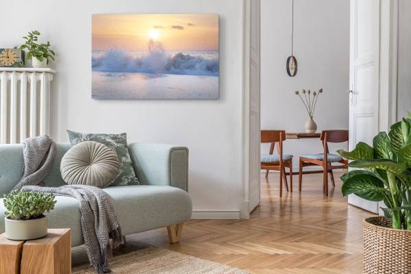 Paul Sinus Art 120x80cm Wandbild auf Leinwand Strand Wellen Horizont Sonnenuntergang Meer Muttertagsangebot