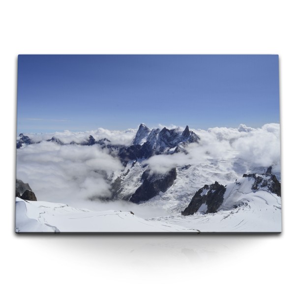 Paul Sinus Art 120x80cm Wandbild auf Leinwand Über den Wolken Berge Gebirge Schnee Gipfel