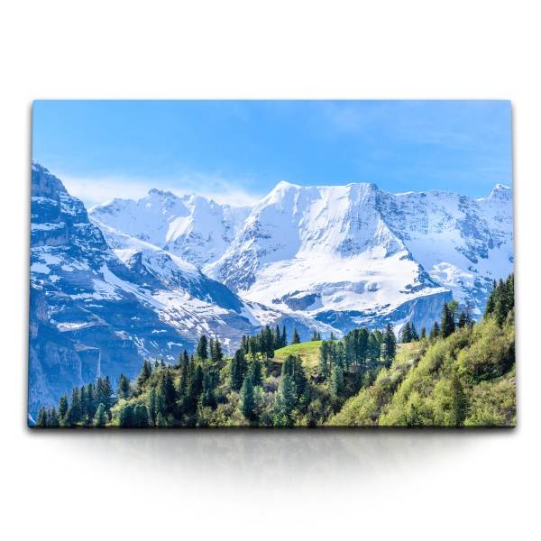 Paul Sinus Art 120x80cm Wandbild auf Leinwand Alpenlandschaft Natur Berge Schnee Tanne Schneegipfel