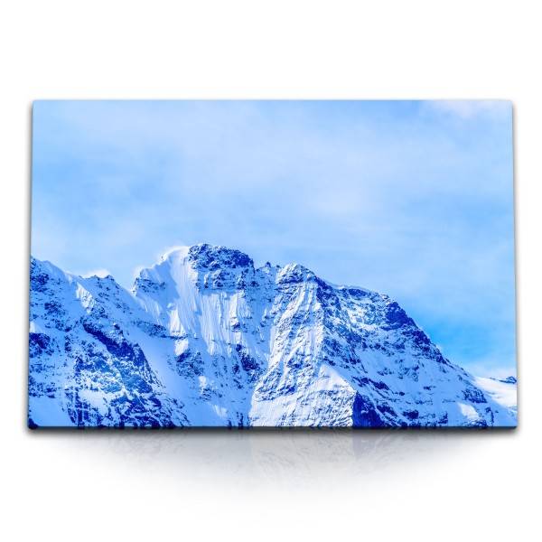 Paul Sinus Art 120x80cm Wandbild auf Leinwand Berggipfel Schneegipfel Blau Schnee Natur