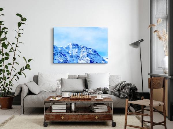 Paul Sinus Art 120x80cm Wandbild auf Leinwand Berggipfel Schneegipfel Blau Schnee Natur Jubiläumsangebot