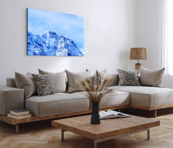 Paul Sinus Art 120x80cm Wandbild auf Leinwand Berggipfel Schneegipfel Blau Schnee Natur Jubiläumsangebot
