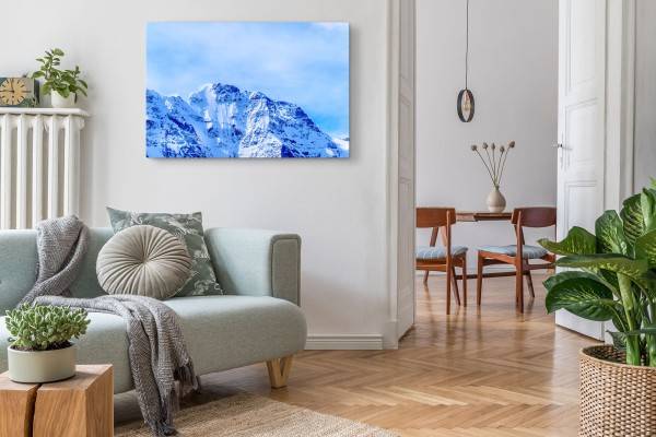 Paul Sinus Art 120x80cm Wandbild auf Leinwand Berggipfel Schneegipfel Blau Schnee Natur Jubiläumsangebot