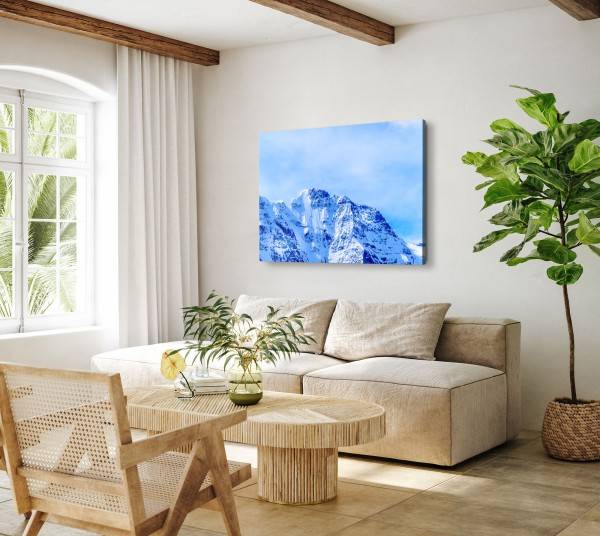 Paul Sinus Art 120x80cm Wandbild auf Leinwand Berggipfel Schneegipfel Blau Schnee Natur Jubiläumsangebot