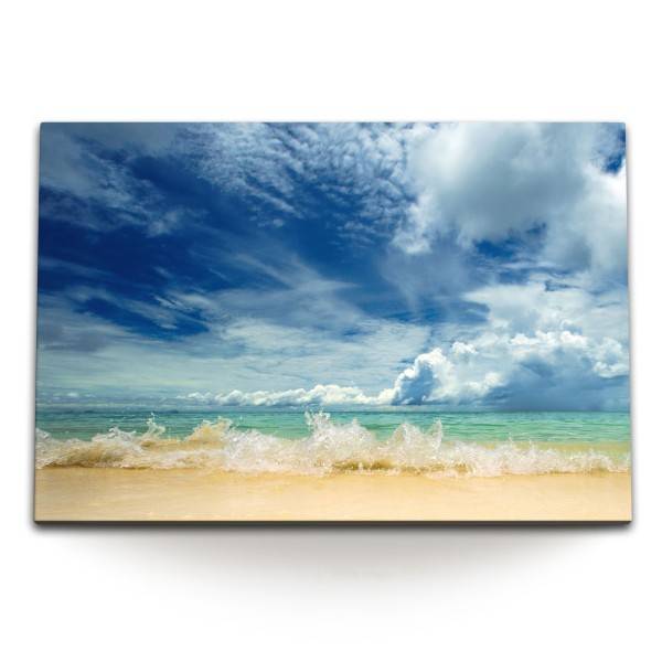 Paul Sinus Art 120x80cm Wandbild auf Leinwand Meer Strand Blau weiße Wolken Sommer Horizont