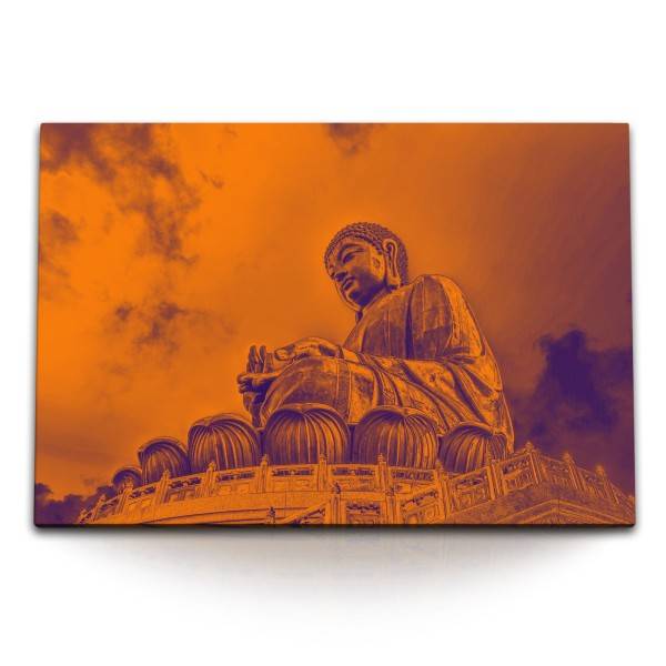 Paul Sinus Art 120x80cm Wandbild auf Leinwand Buddhastatue Buddha China Rot Meditation