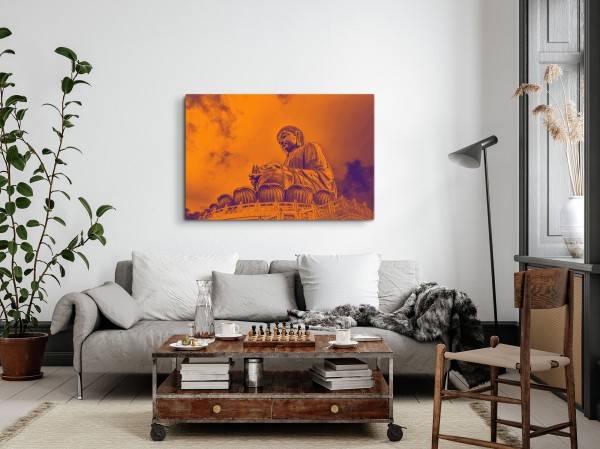 Paul Sinus Art 120x80cm Wandbild auf Leinwand Buddhastatue Buddha China Rot Meditation Online Outlet
