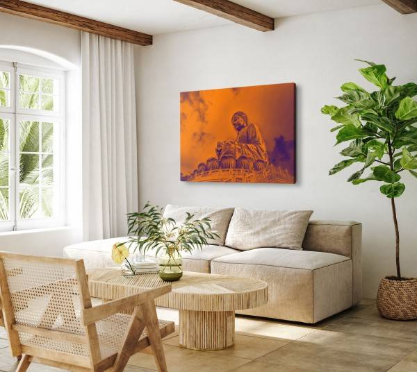 Paul Sinus Art 120x80cm Wandbild auf Leinwand Buddhastatue Buddha China Rot Meditation Online Outlet