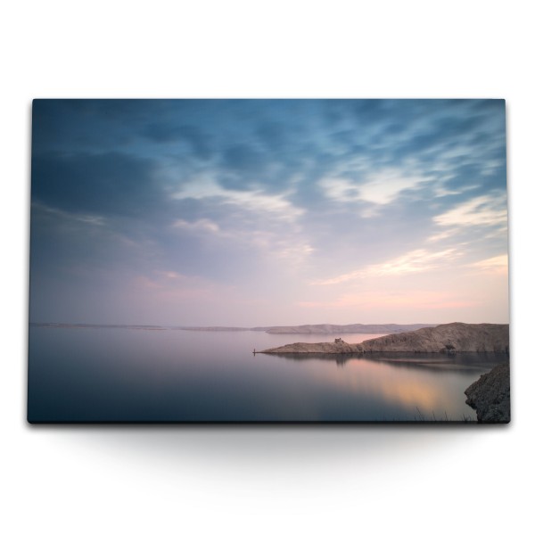 Paul Sinus Art 120x80cm Wandbild auf Leinwand Ozean Meer Küste Sonnenuntergang Horizont