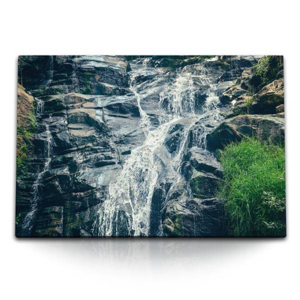 Paul Sinus Art 120x80cm Wandbild auf Leinwand Wasserfall Felsen Berg Natur Bach Quellwasser