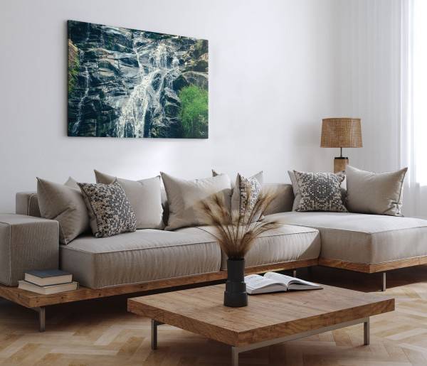 Paul Sinus Art 120x80cm Wandbild auf Leinwand Wasserfall Felsen Berg Natur Bach Quellwasser Bestseller