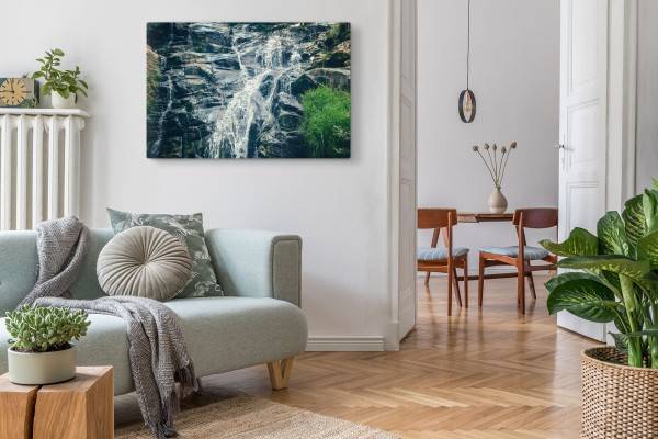 Paul Sinus Art 120x80cm Wandbild auf Leinwand Wasserfall Felsen Berg Natur Bach Quellwasser Bestseller