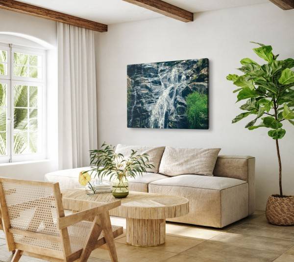 Paul Sinus Art 120x80cm Wandbild auf Leinwand Wasserfall Felsen Berg Natur Bach Quellwasser Bestseller