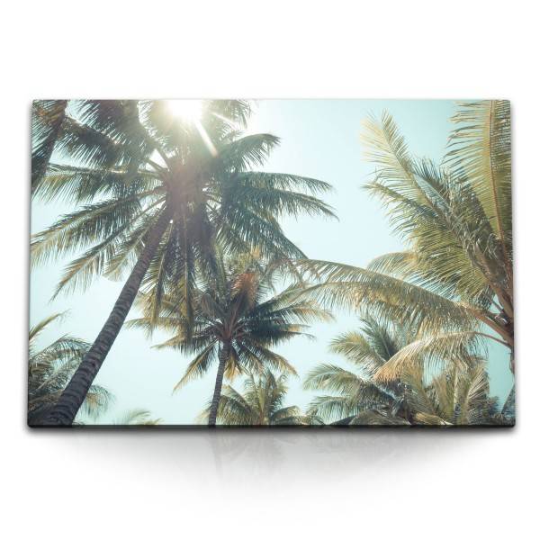 Paul Sinus Art 120x80cm Wandbild auf Leinwand Karibik Palmen Sommer Sonnenschein Kokospalmen