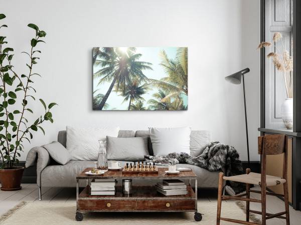Paul Sinus Art 120x80cm Wandbild auf Leinwand Karibik Palmen Sommer Sonnenschein Kokospalmen Räumungsverkauf