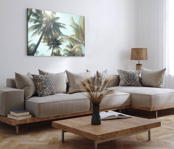Paul Sinus Art 120x80cm Wandbild auf Leinwand Karibik Palmen Sommer Sonnenschein Kokospalmen Räumungsverkauf