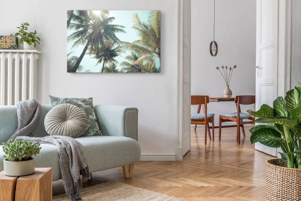 Paul Sinus Art 120x80cm Wandbild auf Leinwand Karibik Palmen Sommer Sonnenschein Kokospalmen Räumungsverkauf