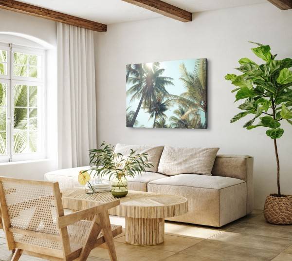 Paul Sinus Art 120x80cm Wandbild auf Leinwand Karibik Palmen Sommer Sonnenschein Kokospalmen Räumungsverkauf