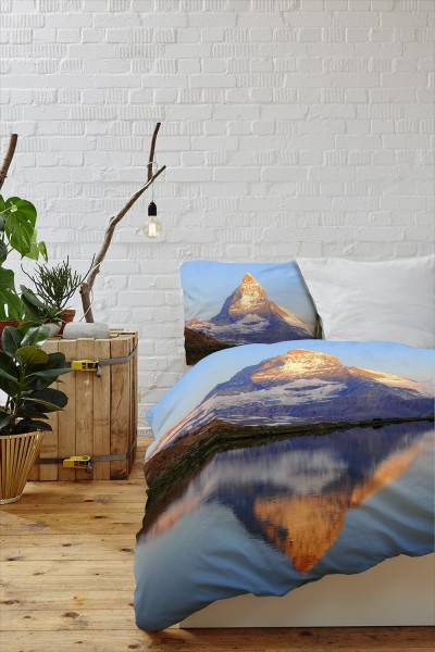 Paul Sinus Art Matterhorn See Wahrzeichen Spiegelung Bettwäsche Set 135x200 cm + 80x80cm Atmungsaktiv Wochenangebot
