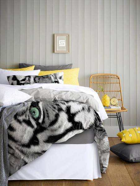 Paul Sinus Art Tiger Gesicht Nahaufnahme Weiss Bettwäsche Set 135x200 cm + 80x80cm Atmungsaktiv Bis zu 50% Rabatt