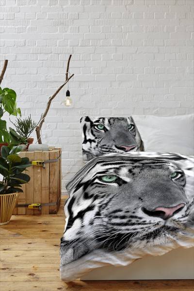 Paul Sinus Art Tiger Gesicht Nahaufnahme Weiss Bettwäsche Set 135x200 cm + 80x80cm Atmungsaktiv Bis zu 50% Rabatt
