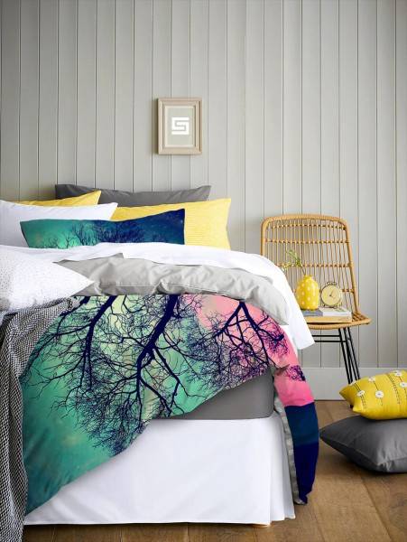 Paul Sinus Art Sterne Baum Lila Blau Weltall Bettwäsche Set 135x200 cm + 80x80cm Atmungsaktiv Bis zu 55% Rabatt
