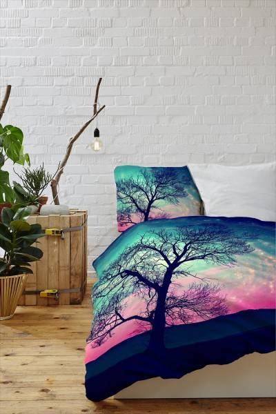 Paul Sinus Art Sterne Baum Lila Blau Weltall Bettwäsche Set 135x200 cm + 80x80cm Atmungsaktiv Bis zu 55% Rabatt
