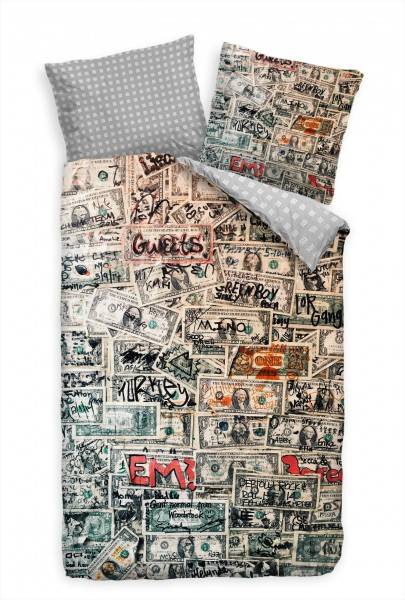 Paul Sinus Art Geld Wand NYC Restaurant Dollar Bettwäsche Set 135x200 cm + 80x80cm Atmungsaktiv