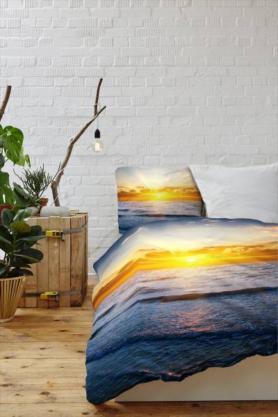 Paul Sinus Art Sonnenuntergang Meer Sonne Blau Gelb Bettwäsche Set 135x200 cm + 80x80cm Atmungsaktiv 50% Rabatt mit kostenlosem Versand
