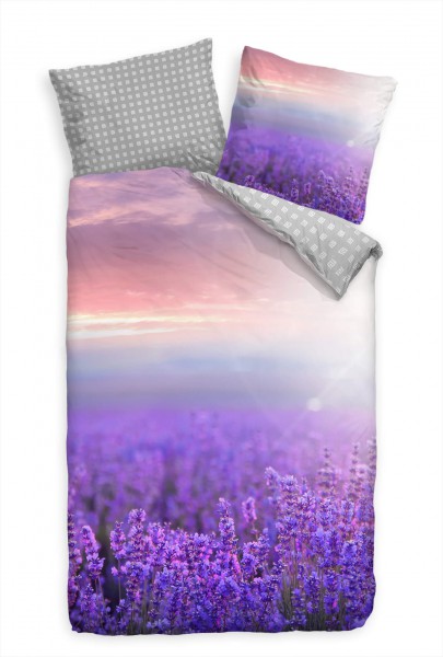 Paul Sinus Art Sonnenuntergang Lavendel Feld Purpur Bettwäsche Set 135x200 cm + 80x80cm Atmungsaktiv