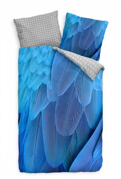 Paul Sinus Art Feder Blau Makro Bettwäsche Set 135x200 cm + 80x80cm Atmungsaktiv