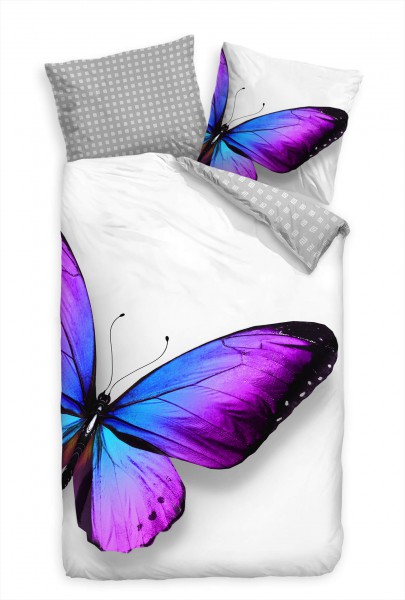 Paul Sinus Art Schmetterling Blau Lila Brilliant Bettwäsche Set 135x200 cm + 80x80cm Atmungsaktiv