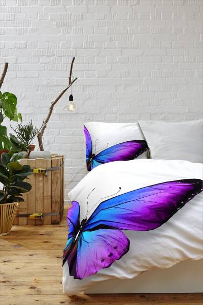 Paul Sinus Art Schmetterling Blau Lila Brilliant Bettwäsche Set 135x200 cm + 80x80cm Atmungsaktiv Begrenzt auf 3 Tage