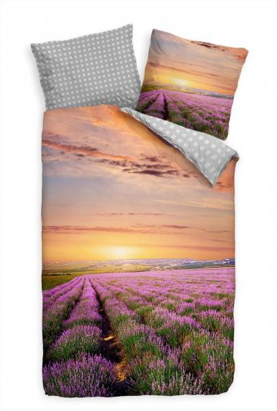 Paul Sinus Art Lavendel Feld Sonnenuntergang Rot Bettwäsche Set 135x200 cm + 80x80cm Atmungsaktiv
