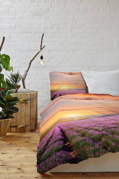 Paul Sinus Art Lavendel Feld Sonnenuntergang Rot Bettwäsche Set 135x200 cm + 80x80cm Atmungsaktiv Speichern exportieren