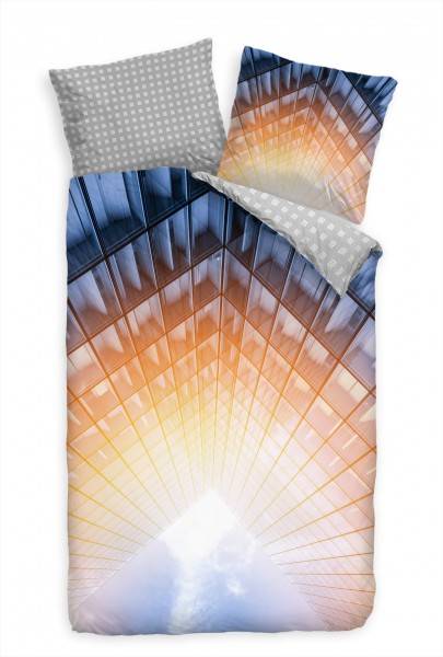 Paul Sinus Art Abstrakt Fassade Sonne Blau Gelb Bettwäsche Set 135x200 cm + 80x80cm Atmungsaktiv