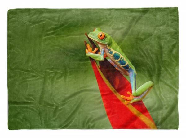 Paul Sinus Art Handtuch Strandhandtuch Saunatuch Kuscheldecke mit Tiermotiv kleiner Frosch auf
