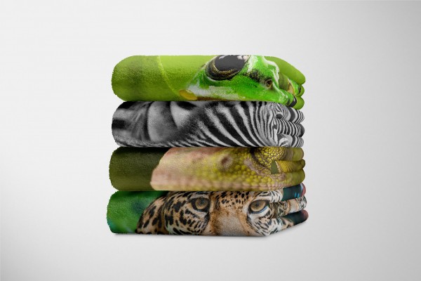 Paul Sinus Art Handtuch Strandhandtuch Saunatuch Kuscheldecke mit Tiermotiv Chamäleon Nahaufna 2025