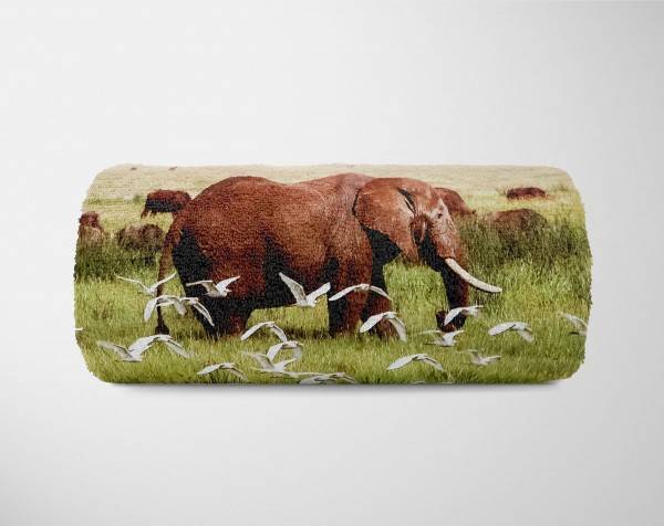 Paul Sinus Art Handtuch Strandhandtuch Saunatuch Kuscheldecke mit Tiermotiv Elefant Afrika Nat Outlet