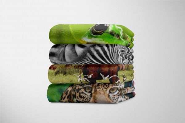 Paul Sinus Art Handtuch Strandhandtuch Saunatuch Kuscheldecke mit Tiermotiv Elefant Afrika Nat Outlet