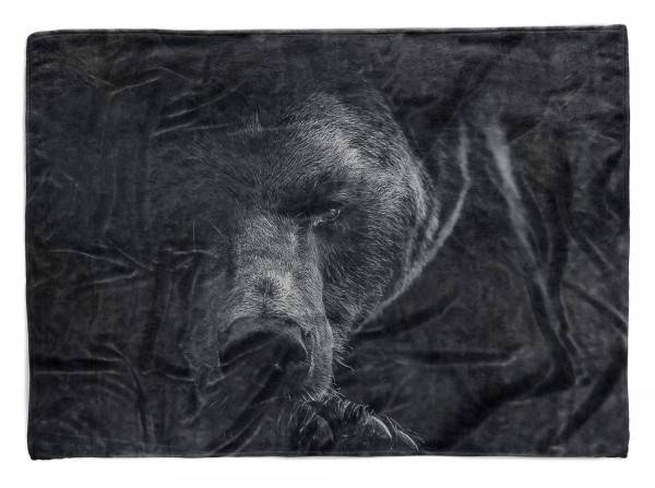 Paul Sinus Art Handtuch Strandhandtuch Saunatuch Kuscheldecke mit Tiermotiv großer Bär Schwarz