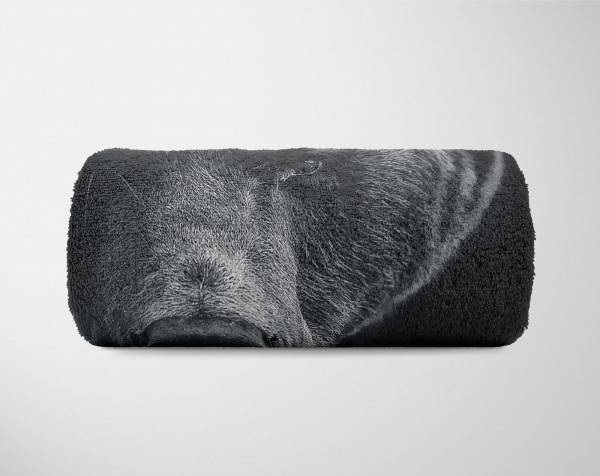 Paul Sinus Art Handtuch Strandhandtuch Saunatuch Kuscheldecke mit Tiermotiv großer Bär Schwarz Auslauf