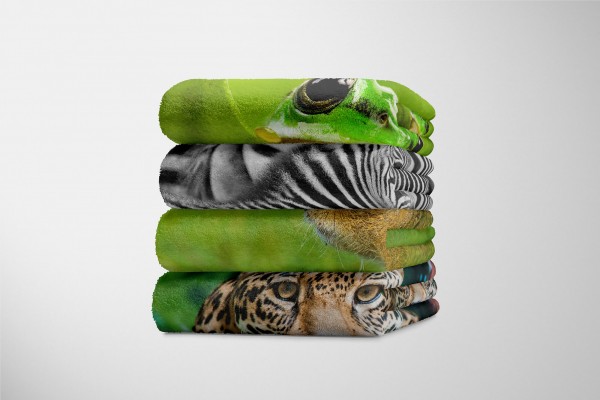 Paul Sinus Art Handtuch Strandhandtuch Saunatuch Kuscheldecke mit Tiermotiv Erdhörnchen im Gra im Angebot