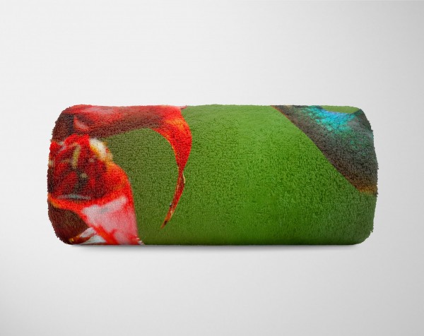 Paul Sinus Art Handtuch Strandhandtuch Saunatuch Kuscheldecke mit Tiermotiv Kolibri Blume Exot Schlussverkauf