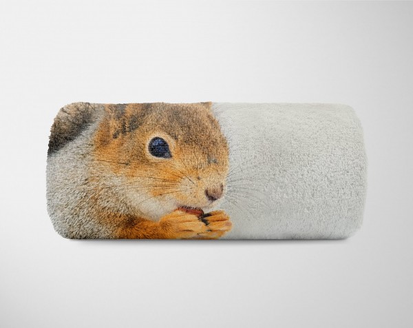 Paul Sinus Art Handtuch Strandhandtuch Saunatuch Kuscheldecke mit Tiermotiv Süßes Eichhörnchen Günstiger Verkauf
