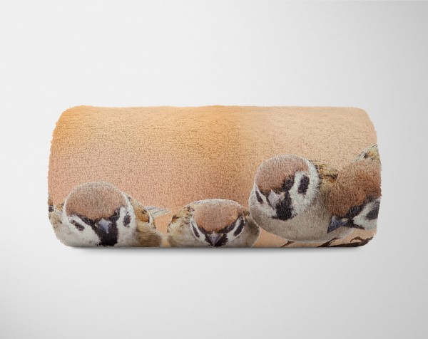 Paul Sinus Art Handtuch Strandhandtuch Saunatuch Kuscheldecke mit Tiermotiv Spatzen auf ein As Sonderangebot
