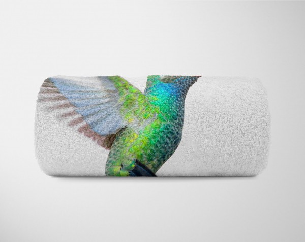 Paul Sinus Art Handtuch Strandhandtuch Saunatuch Kuscheldecke mit Tiermotiv Kolibri im Flug Mo Exklusivangebot