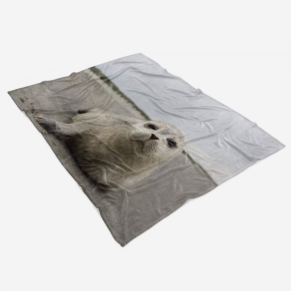 Paul Sinus Art Handtuch Strandhandtuch Saunatuch Kuscheldecke mit Tiermotiv Robbe am Strand Valentinstagsangebot